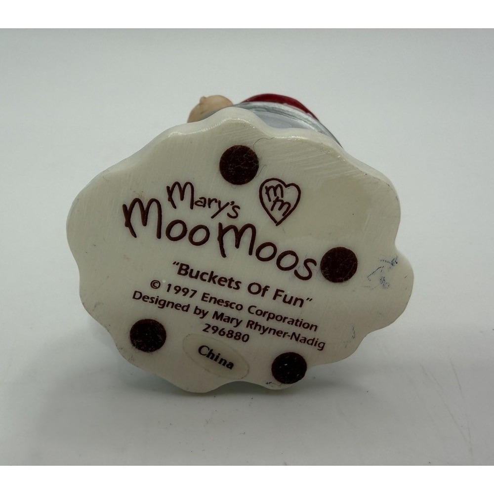 Vintage 1997 Enesco Mary's Moo Moos #296880 "BUCKETS OF FUN" Cow Raincoat - Picture 6 of 6